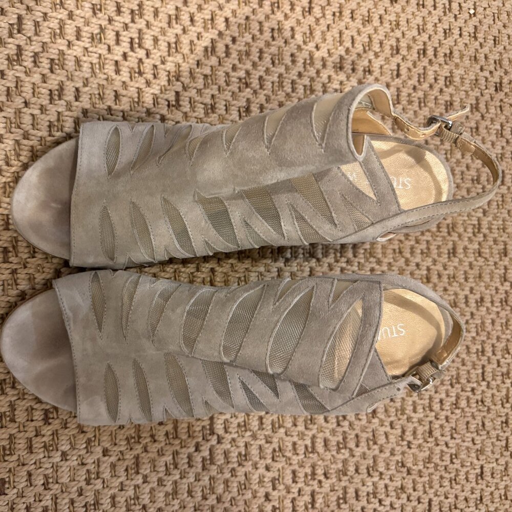 Stuart Weitzman Gray Wedge Sandals with netting 3 " heel size 9.5